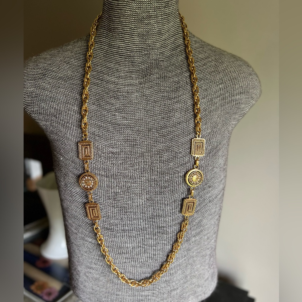 Chunky gold chain Etruscan style Greek key necklace